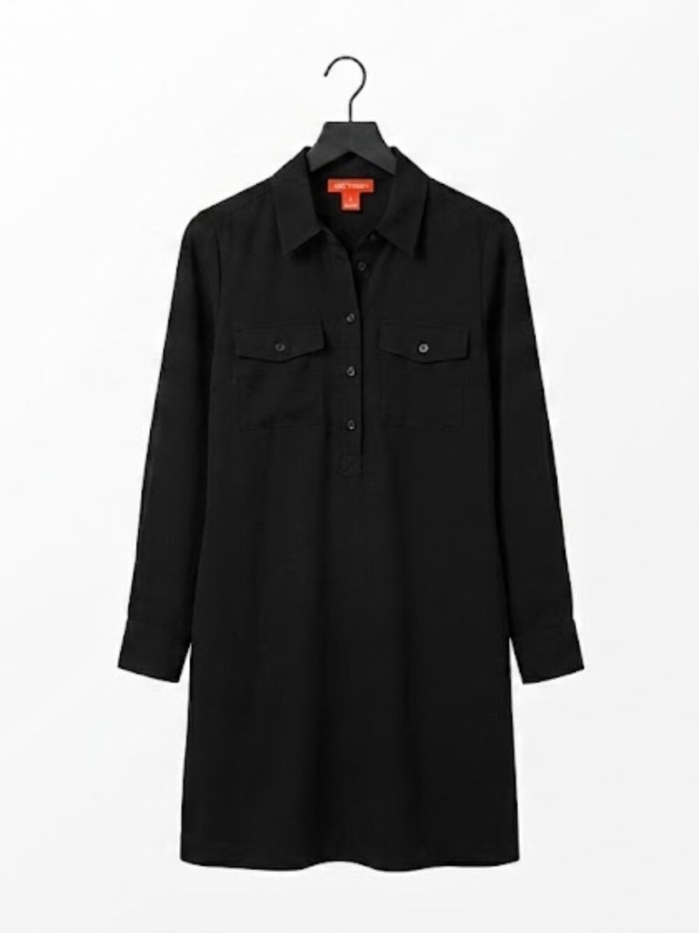Joe Fresh Black Long Sleeve Button Front Shirt Dress with Side Slits Size L